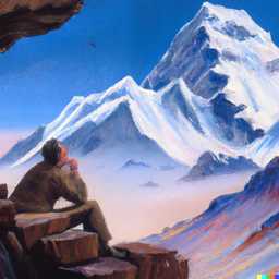 someone gazing at Mount Everest, by Drew Struzan generated by DALL·E 2
